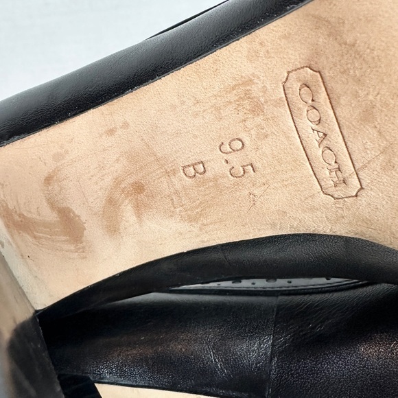 Coach Lynne Black Leather Platform Pumps Heels Size 9.5 Stacked Heel Fringe - Picture 14 of 16